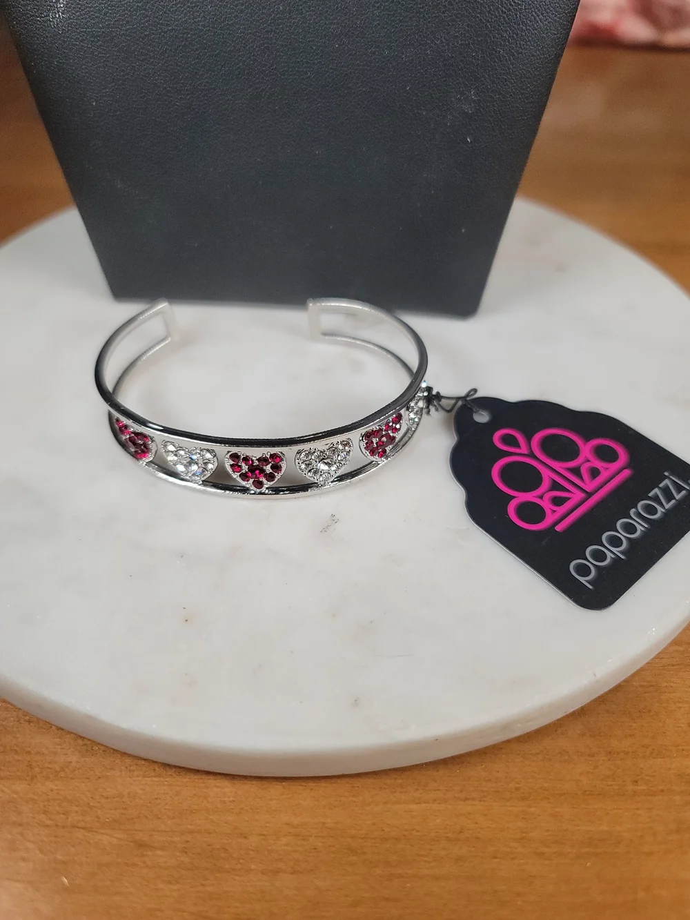 paparazzi Silver-Tone Heart Cuff Bracelet with Red and Clear Crystals